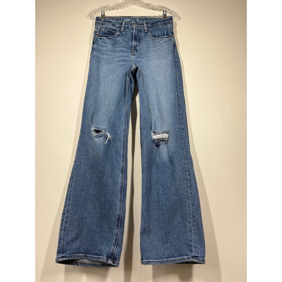 Old Navy Denim - Old Navy Womens Jeans 2 Blue Sky-Hi Wide Leg Distressed Y2K Baggy Loose Stretchy